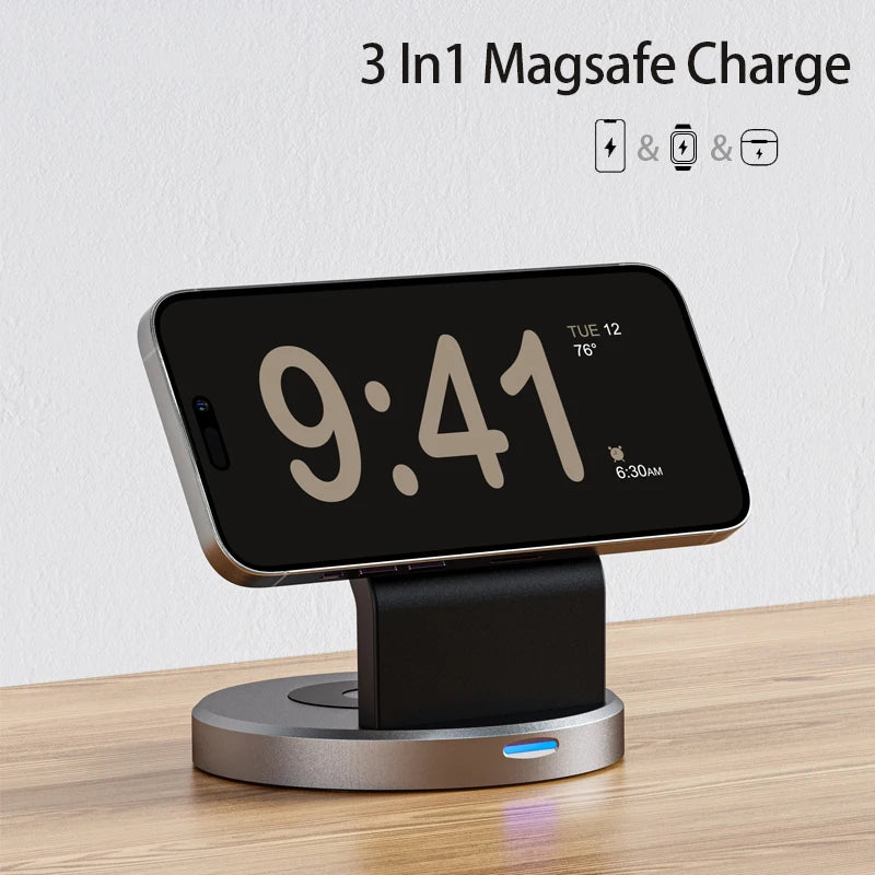 3 In 1 Wireless Charger Stand For iPhone 17 16 15 14 13 12 Pro Max iWatch AirPods Station for MagSafe Fast Charging Station