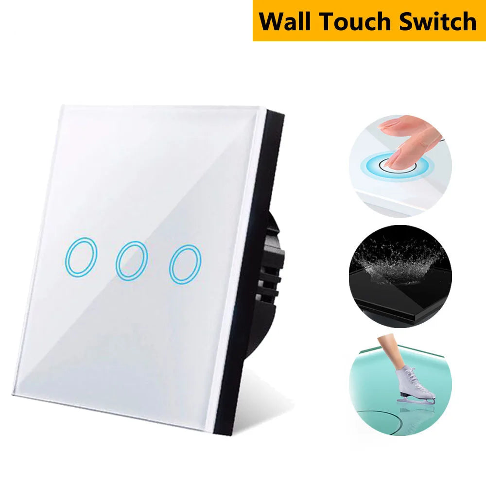 Szaoju EU Touch Switch AC100-240V Led backlight Panel Tempered Crystal Glass wall Light sensory Switches 1/2/3 Gang Interruttore
