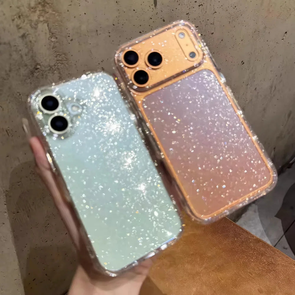 Ultra Thin Clear Glitter Soft Silicone Phone Case For iPhone 17 Air 16 15 14 13 Pro Max Plus Transparent Shiny Solid Color Cover