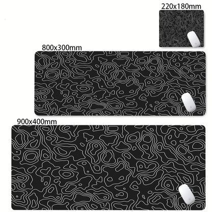 Black White Strata Abstract Design Gaming Mouse Pad Non-Slip Lock Stitched Edge Large Office Desk Mat for Computer and Keyboard