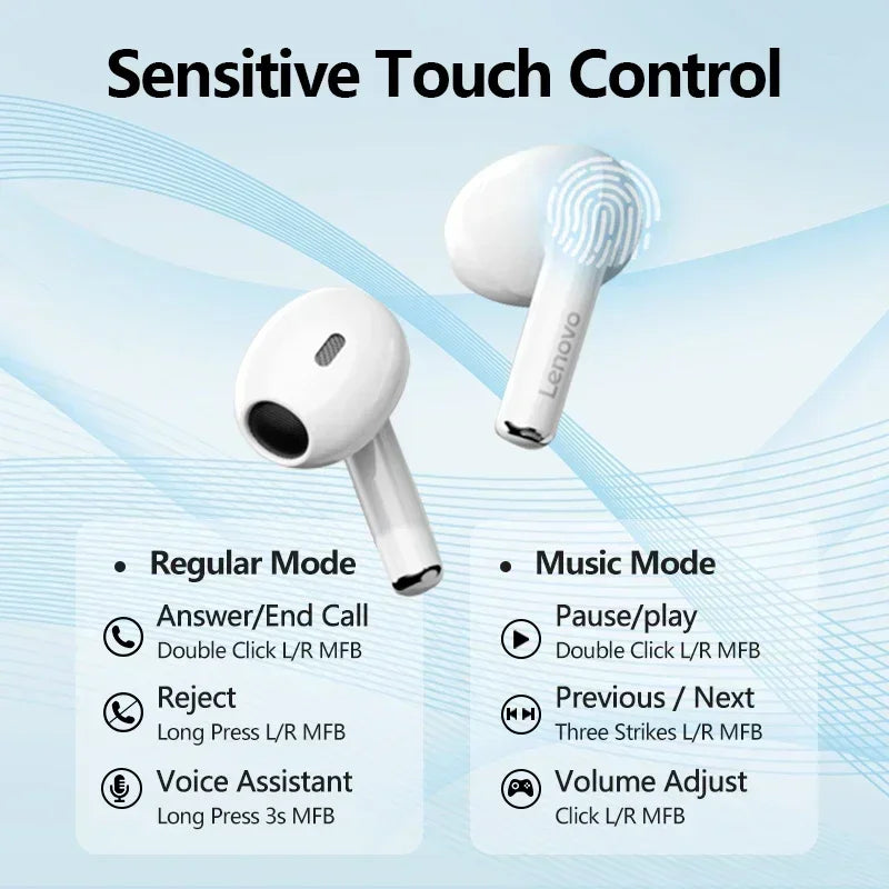 Lenovo LP17 Earphone Bluetooth 5.3 TWS Wireless headphones Long Standby Touch Control Earbuds Bass Headset Low Latency 2023 New