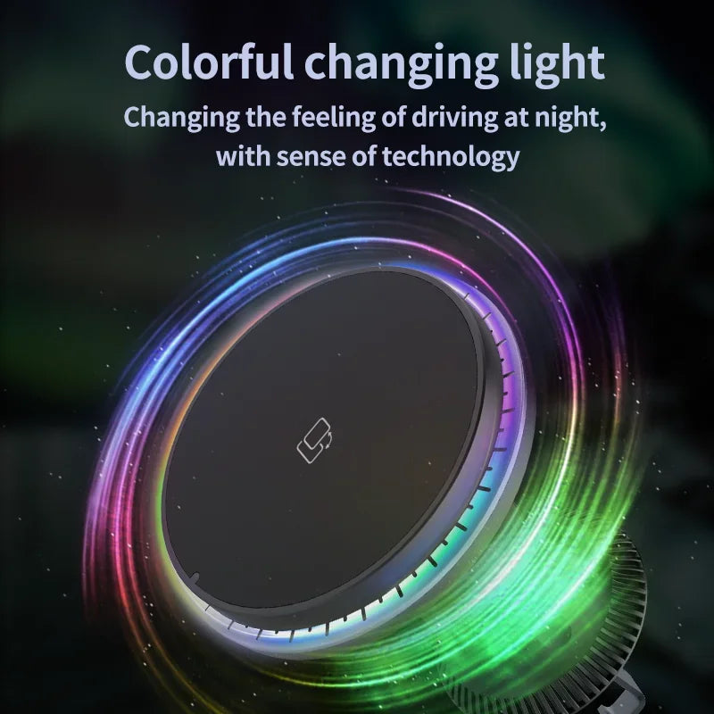 RGB Magnetic Car Wireless Charger For iPhone 12 13 14 15 Pro Max Mini Macsafe Car Phone Holder Stand Mount Fast Charging Station