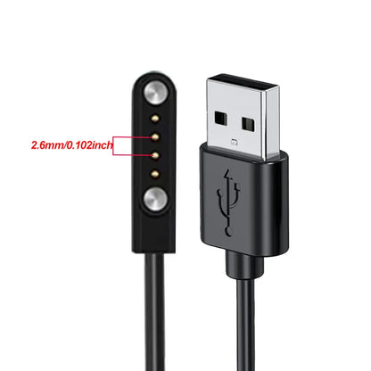 USB Charging Cable And Adapter for Smartwatches, Featuring a 2-Pin And 4-Pin Dock for Power Connection.