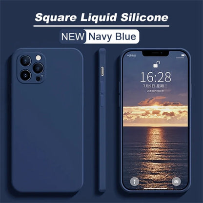 Original Square Liquid Silicone Phone Case For iPhone 11 12 13 14 15 Pro Mini XS Max X XR 15 Plus Lens Protection Cover Coque