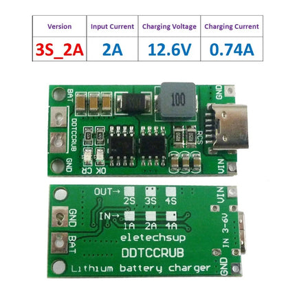 Type C BMS 2S 3S 4S 1A 2A 4A 18650 Lithium Battery Charger Board USB C Step-up Boost Module For Li-Po Polymer Power Bank