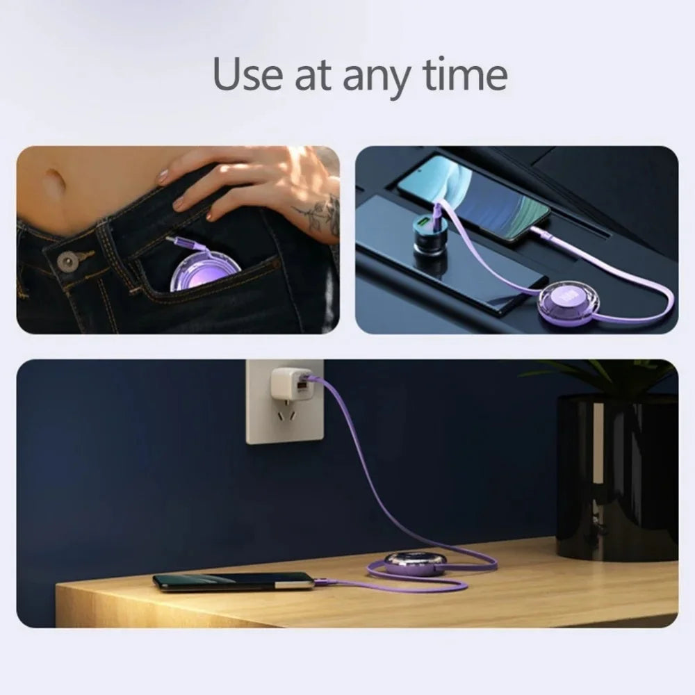 100W Retractable Type C To USB C Cable Fast Charging Phone Cable For iPhone 15 Huawei Xiaomi MacBook iPad USB C Data Cable