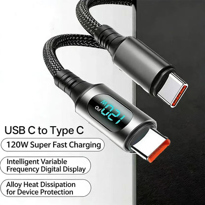 NNBILI 120W USB C to Type C With Digital Display Super Fast Charge USBA to Type C 6A Cable For Xiaomi Huawei Samsung S26 Oneplus