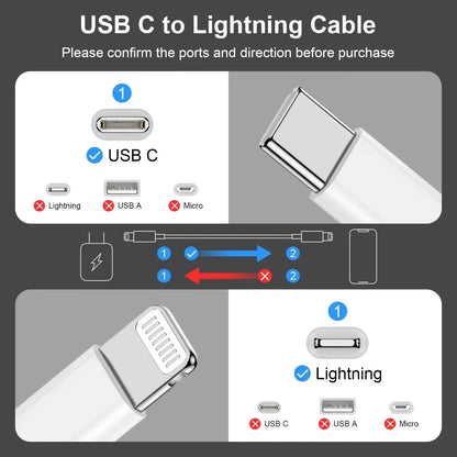 LAIHONEN 3.3/6.6/10FT USB-C to Lightning Cable, CarPlay Fast Charge For iPhone14-6 Plus Pro Max XR XS X SE