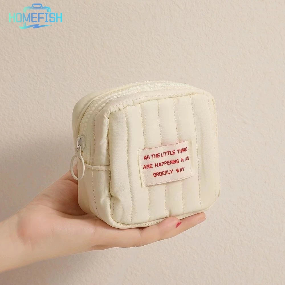 HOMEFISH Korean Style Square Mini Makeup Bag Student Multifunctional Storage Bag Portable Lipstick Earphone Coin Purse for Women
