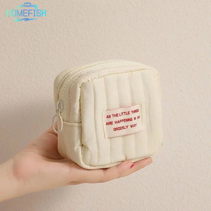 HOMEFISH Korean Style Square Mini Makeup Bag Student Multifunctional Storage Bag Portable Lipstick Earphone Coin Purse for Women