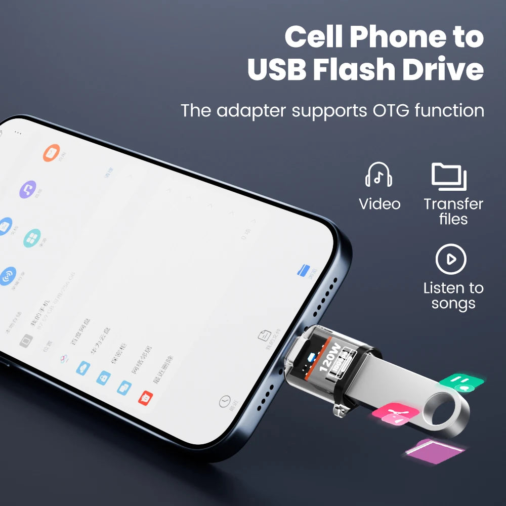 120W Type C To USB A OTG Adapter USB3.2 To Type C Female Fast Charging Converter For iPhone 15 16  Macbook Huawei Samsung Xiaomi