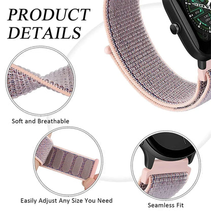 Nylon loop strap For Amazfit bip 6-5-3/u/S/pro Sport 20mm/22mm Bracelet for Amazfit GTS 4/3/2/2e/4 Mini/GTR 4/3/3 Pro/2/2e band