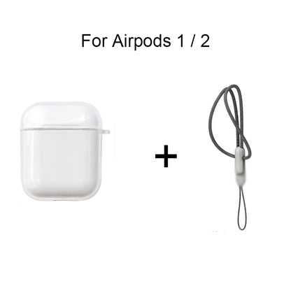Clear TPU Earphone Case for Airpods 4 3 2 1 Pro Pro2 Shockproof with Lanyard Strap for Airpods Charging Case Transparent Cover