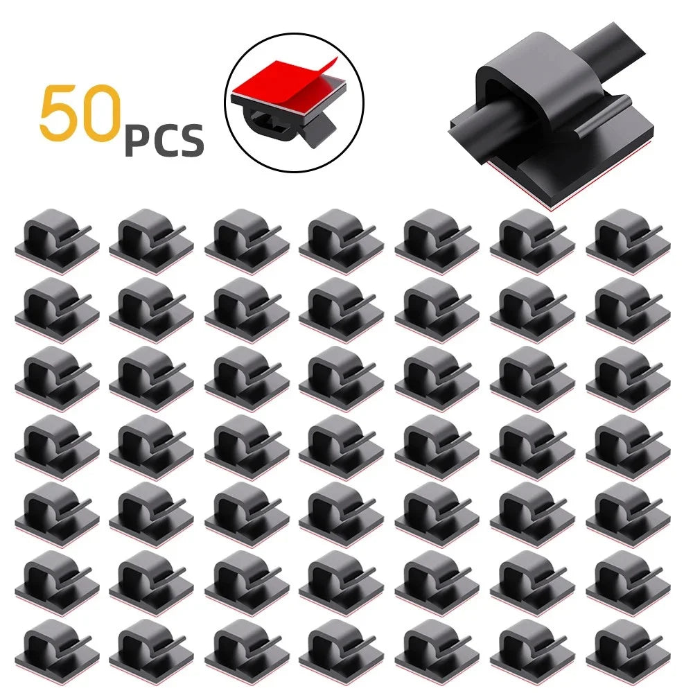 50Pcs Adhesive Cable Wire Clips Clear Cable Outdoor Cable Management Wire Organizer Cord Holder for Under Desk Car Wall TV Cable