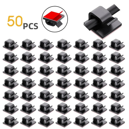 50Pcs Adhesive Cable Wire Clips Clear Cable Outdoor Cable Management Wire Organizer Cord Holder for Under Desk Car Wall TV Cable