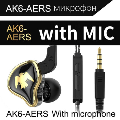 QKZ AK6/AERS/AK6 PRO Wired Headphones Dual Drive HiFi Earphone with Mic 3.5mm Sport Running Music Earbuds Bass Stereo Headset