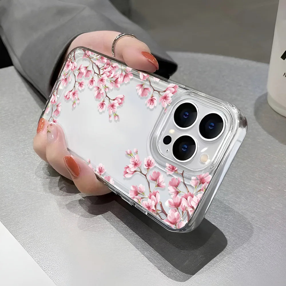 Girls Flower Clear Phone Case For iPhone 16 15 14 13 12 11 Pro Max 16 Plus Bumper Shockproof Hard Cover Cases