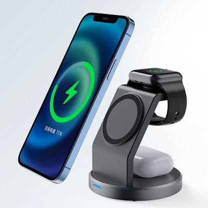 3 In 1 Wireless Charger Stand For iPhone 17 16 15 14 13 12 Pro Max iWatch AirPods Station for MagSafe Fast Charging Station