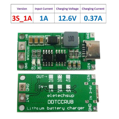 Type C BMS 2S 3S 4S 1A 2A 4A 18650 Lithium Battery Charger Board USB C Step-up Boost Module For Li-Po Polymer Power Bank