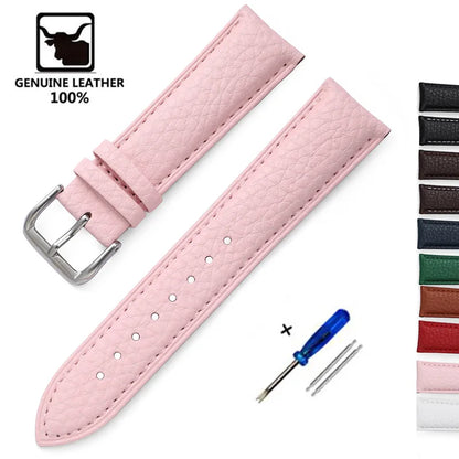 Litchi Pattern Soft Leather Watch Band Bracelet 14mm 16mm 18mm 20mm 22mm Replacement Wrist Straps Watchbands