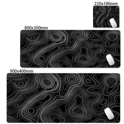 Black White Strata Abstract Design Gaming Mouse Pad Non-Slip Lock Stitched Edge Large Office Desk Mat for Computer and Keyboard