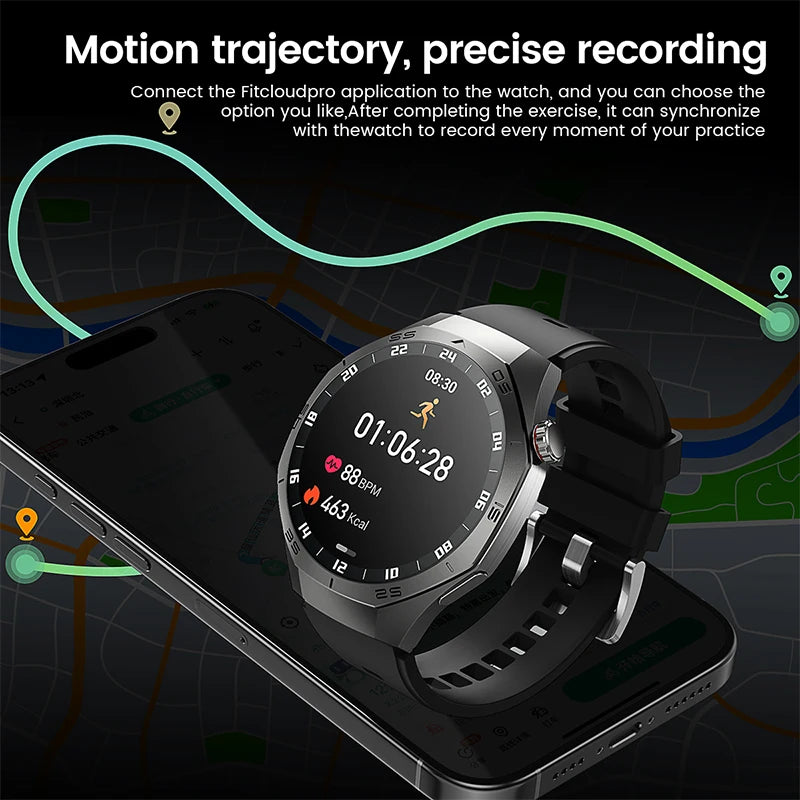 2025New For Android and ios Smart Watch Men AMOLED Screen GPS Motion trajectory Heart Rate Bluetooth Calls SmartWatch Waterproof