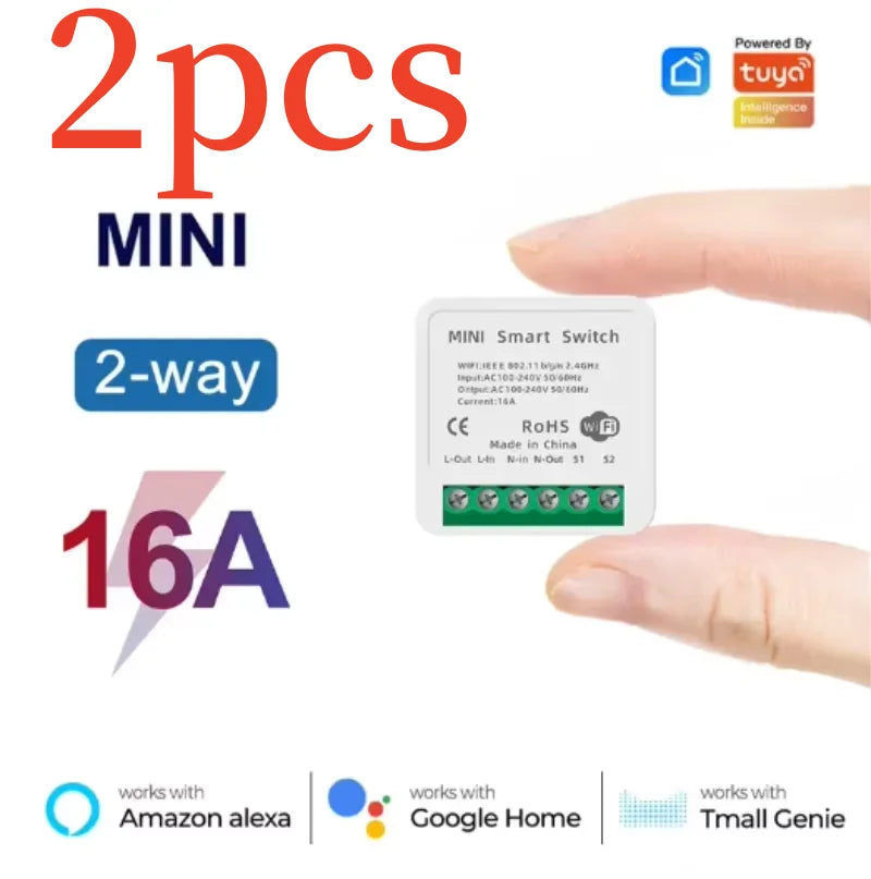 1pc 16A Mini Wifi DIY Light Switches Module 2-way Control Work With Tuya Smart Life Alexa Alice Google Home
