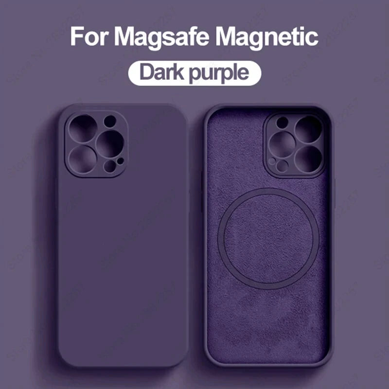 Original Liquid Silicone Magnetic Case For iPhone 11 13 12 14 15 Pro Max Plus For Magsafe Case Wireless Charge Cover Accessories