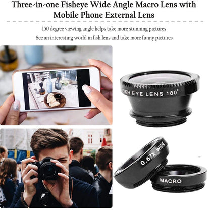 3 in 1 Lens Magnifying Glass 0.67X Wide Angle Fisheye Phone Lens Micro Camera Len Universal Kit With Phone Clip For Smartphones