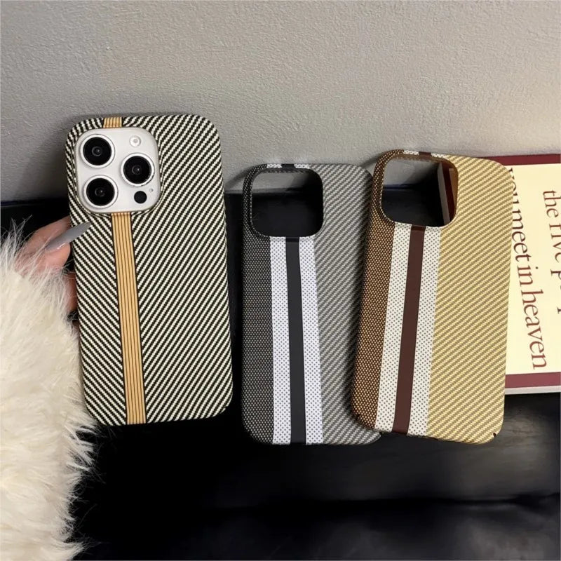 Luxury Carbon Fiber Business Plastic Phone Case For iPhone 17 16 15 14 13 12 Pro Max 11 Ultra-Thin Cool Armor Shockproof Cover