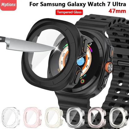 PC Case for Samsung Galaxy Watch 7 Ultra 47mm Tempered Glass Anti-scratch Screen Protector Bumper Protective Cover Accessories