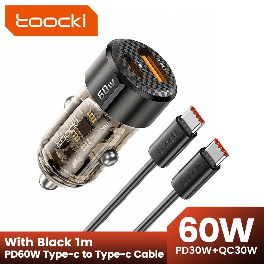 Toocki 60W Car Charger 30W Quick Charge Transparent Case PD 27W for iPhone 15 14 13 12 Xiaomi Poco Samsung Fast Charger Charging