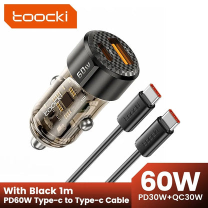 Toocki 60W Car Charger 30W Quick Charge Transparent Case PD 27W for iPhone 15 14 13 12 Xiaomi Poco Samsung Fast Charger Charging