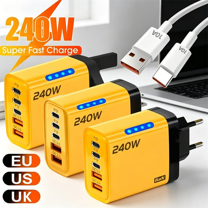 Type C USB 240W Fast Charging Charger GaN USB C Phone Charger Wall Adapter Quick Charge 3.0 With PD Cable For iPhone 17 Samsung