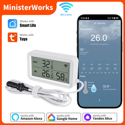 Tuya WiFi Temperature Humidity Sensor With External Probe APP Remote Control Thermometer Hygrometer Work With SmartLife Alexa
