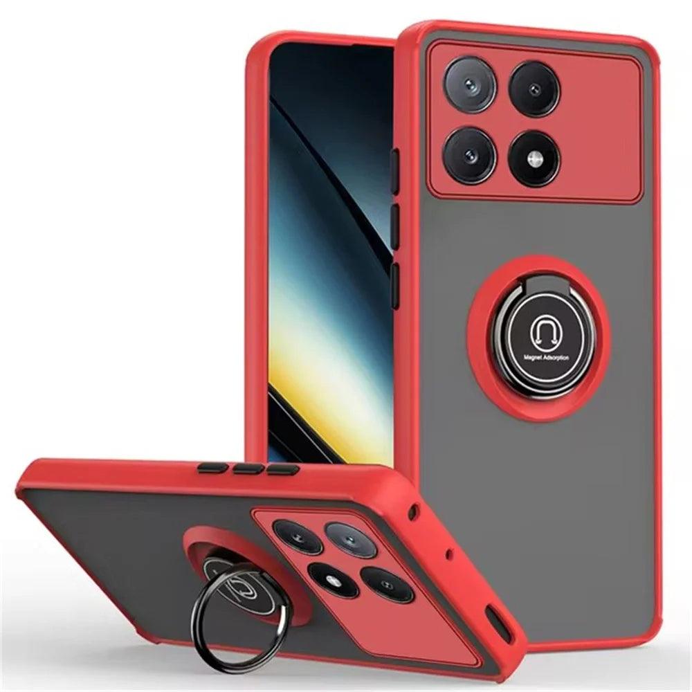 Ring Stand Holder Phone Case For POCO X6 X7 X5 X4 X3 F6 F5 F4 GT F3 Pro Shockproof Magnetic Cover For POCO M6 M5 M3 Pro 5G Funda