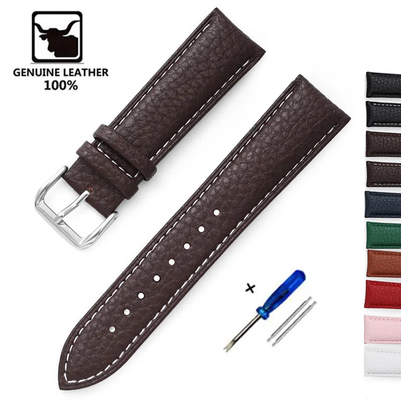 Litchi Pattern Soft Leather Watch Band Bracelet 14mm 16mm 18mm 20mm 22mm Replacement Wrist Straps Watchbands
