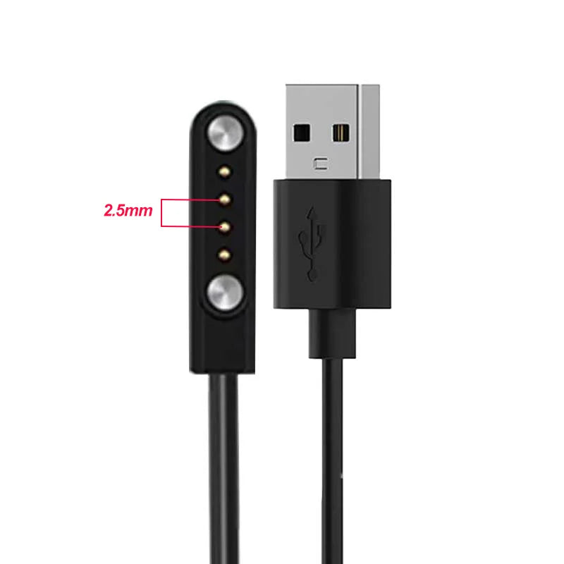 USB Charging Cable And Adapter for Smartwatches, Featuring a 2-Pin And 4-Pin Dock for Power Connection.