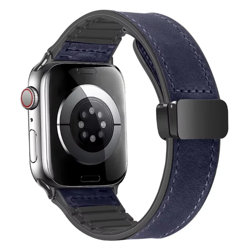 Leather Strap For Apple Watch Band 49mm 44 45 42mm 40 46 38 41mm Magnetic Bracelet Correa Men IWatch Ultra Series 10 9 8 7 SE 6