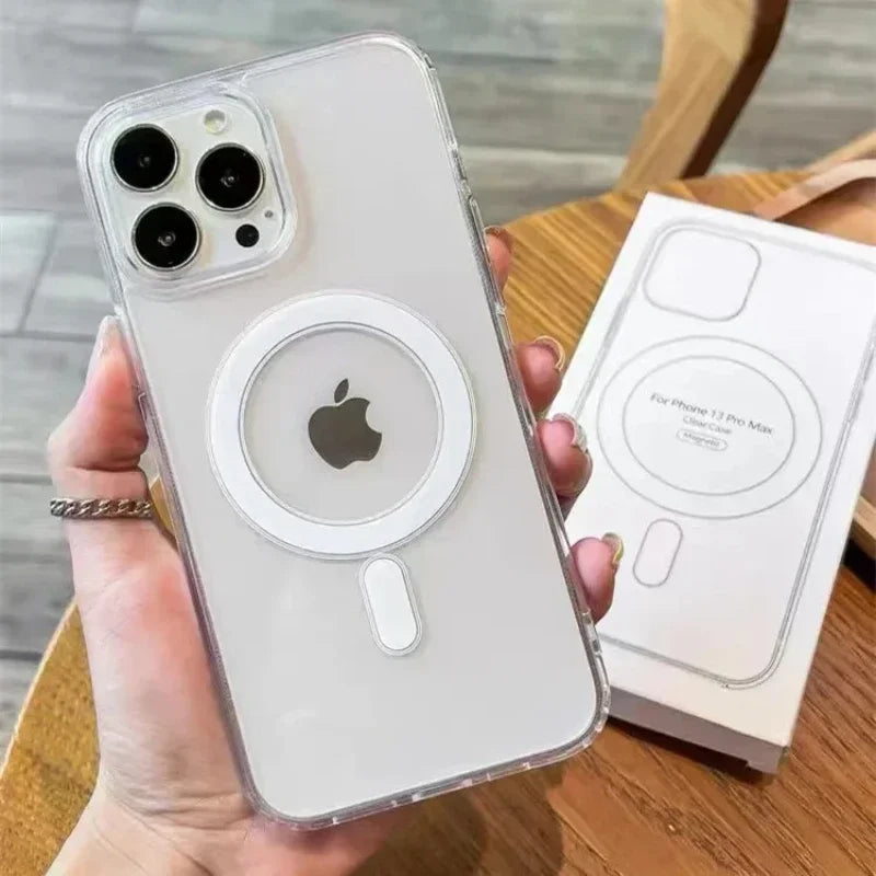 Original For Magsafe Magnetic Wireless Charging Phone Case For iPhone 16 15 14 13 12 11 ProMax mini X XR XS 7 8Plus Clear Cover