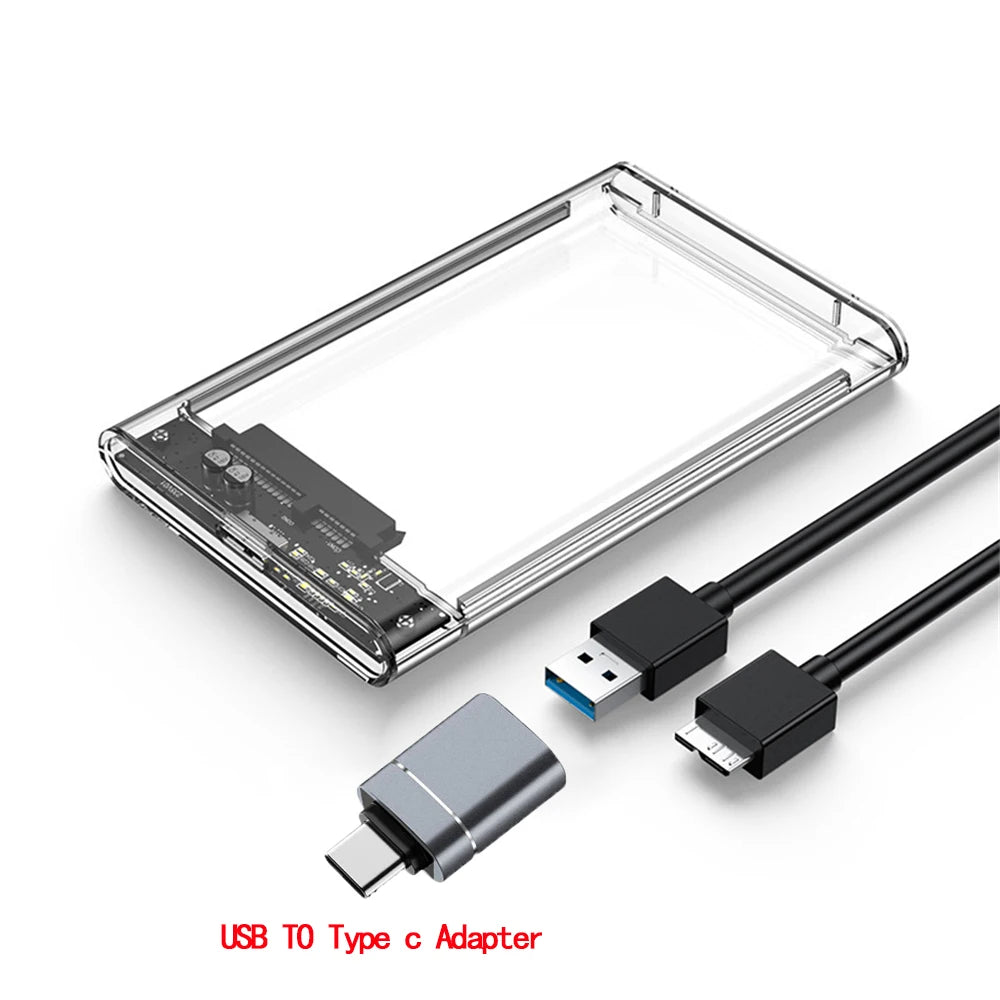 USB 3.0 HDD Enclosure 2.5inch SATA SSD Hard Drive Case with 5Gbps Transfer Speed Mobile External Housing Harddisk Boxs Cable