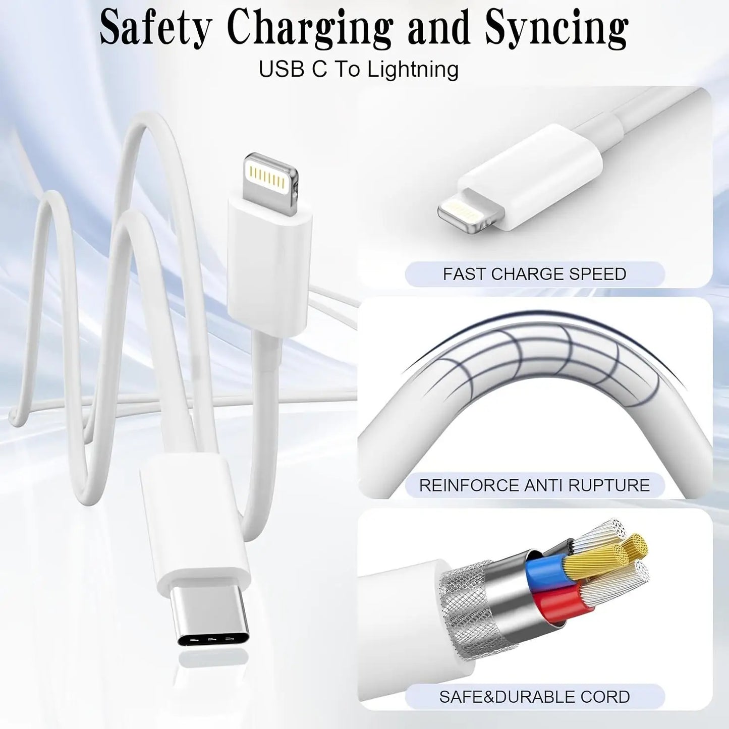 LAIHONEN 3.3/6.6/10FT USB-C to Lightning Cable, CarPlay Fast Charge For iPhone14-6 Plus Pro Max XR XS X SE