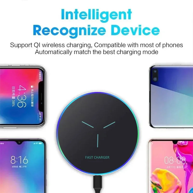 Wireless Charging Pad Fast Wireless Charger Compatible for iPhone 17 Pro 16 15 14 13 12 SE XS Max XR AirPods for Samsung Galaxy