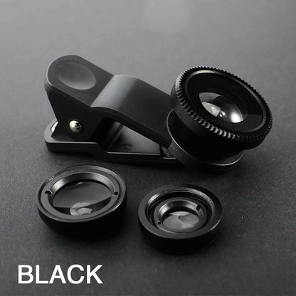 3 in 1 Lens Magnifying Glass 0.67X Wide Angle Fisheye Phone Lens Micro Camera Len Universal Kit With Phone Clip For Smartphones