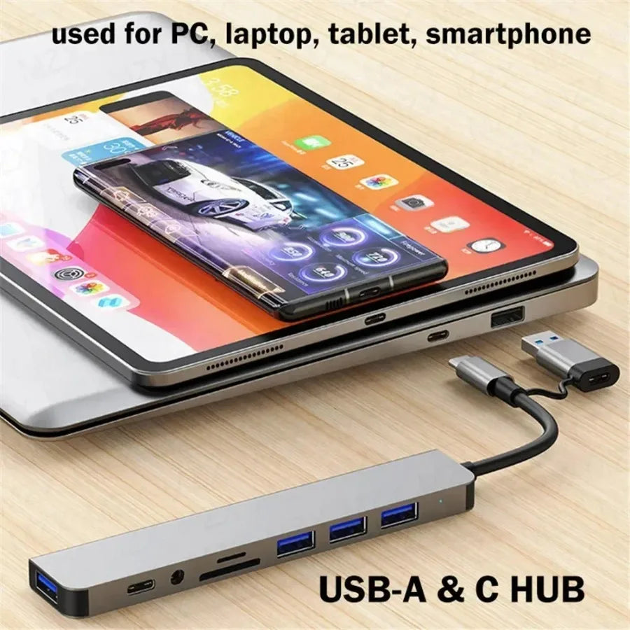 7/8 in1 USB C Hub Expander Multiport Adapter Type C Splitter Dock USB 3 Port for Xiaomi Phone Tablet Fast Data Transfer Charging