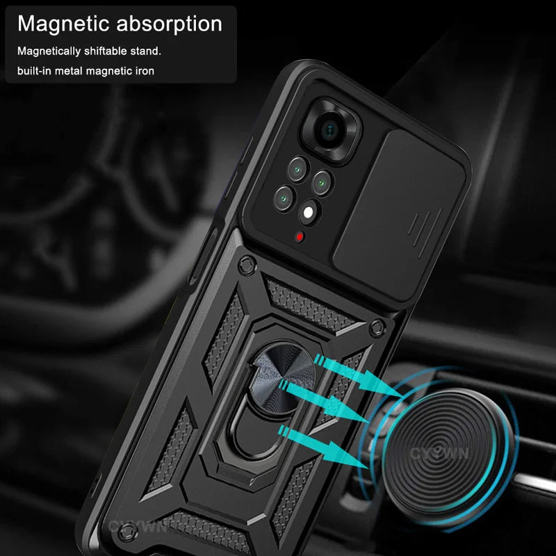 Slide Camera Lens Protector Armor Case For Xiaomi Redmi Note 13 12 11 Pro Plus 11s 12s Military Grade Bumpers Ring Cover