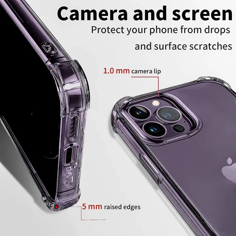 Phone Case For iPhone 17 16 15 14 13 12 11 Air Pro Max Luxury Shockproof Clear Silicone Bumper Transparent Slim Shell Back Cover