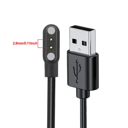 USB Charging Cable And Adapter for Smartwatches, Featuring a 2-Pin And 4-Pin Dock for Power Connection.