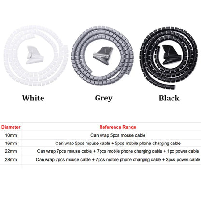 Flexible 2M 16/10mm Spiral Cable Wire Protector Tube Clip for Computer Cord Organizer Management Tools Protective