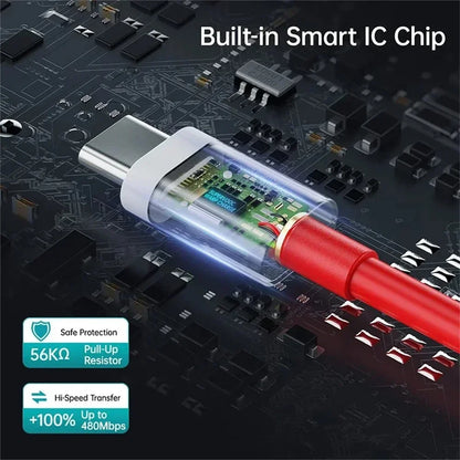 65W 6A USB C to USB C Super Fast Charging Cable Quick Charger Wire Long Lasting Mobile Phone Data Cord For Oneplus 13 12 11 Pro